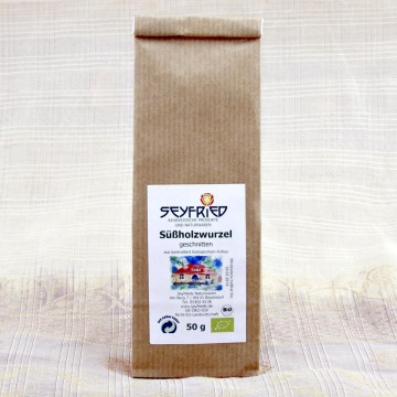 Saldymedžio šaknis, pjaustyta, ekologiška, Seyfried, 50g Saldymedžio šaknis, pjaustyta, ekologiška, Seyfried, 50g