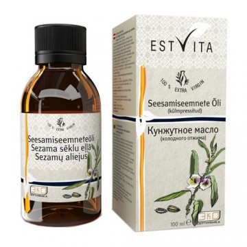 Sezamų aliejus, pirmojo šalto spaudimo, nerafinuotas, Estvita, 100ml Sezamų aliejus, pirmojo šalto spaudimo, nerafinuotas, Estvita, 100ml