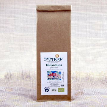 Muskato riešutai, malti, ekologiški, Seyfried, 50g Muskato riešutai, malti, ekologiški, Seyfried, 50g