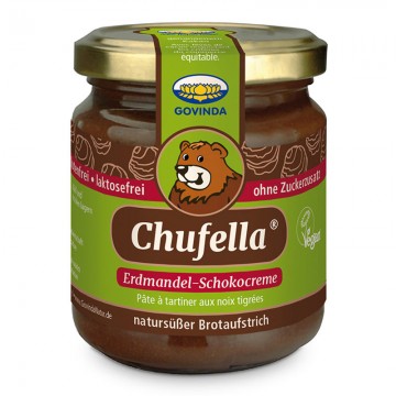 Šokoladinis valgomosios viksvuolės riešutų kremas Chufella Tigernut-Choco, Govinda, 220 g Šokoladinis valgomosios viksvuolės riešutų kremas Chufella Tigernut-Choco, Govinda, 220 g