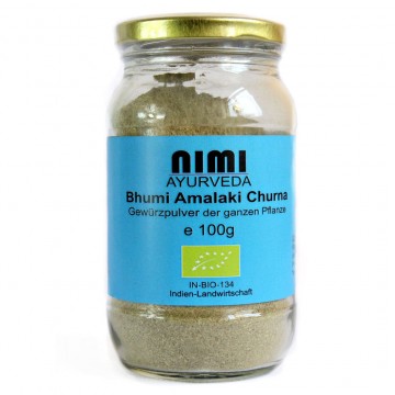 Bhumi-amalaki arba Phyllanthus Niruri (kreivasis lapainis) medžio lapų milteliai, ekologiški, Nimi Ayurveda, 100g Bhumi-amalaki arba Phyllanthus Niruri (kreivasis lapainis) medžio lapų milteliai, ekologiški, Nimi Ayurveda, 100g
