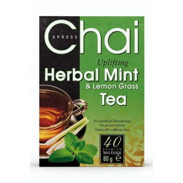 Mėtos, pipirmėtės ir citrinžolės žolelių arbata, Chai Xpress, 40 pakelių Mėtos, pipirmėtės ir citrinžolės žolelių arbata, Chai Xpress, 40 pakelių
